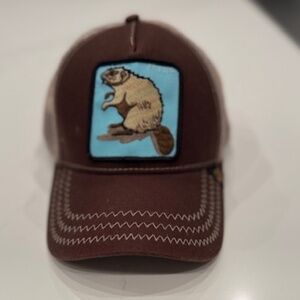 Goorin Bros Brown and Blue Beaver Patch  Trucker Hat- NEVER WORN!